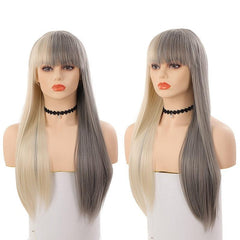 Long Straight Double Hair Wigs With Bangs Multicolor