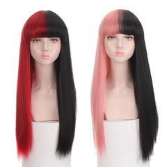 Long Straight Double Hair Wigs With Bangs Multicolor