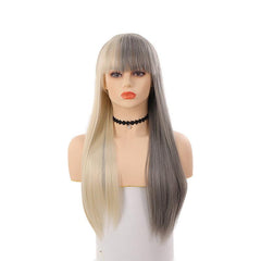 Long Straight Double Hair Wigs With Bangs Multicolor