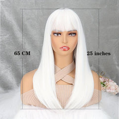 Long Straight Hair Wigs With Bangs Synthetic Fiber Hair Replacement