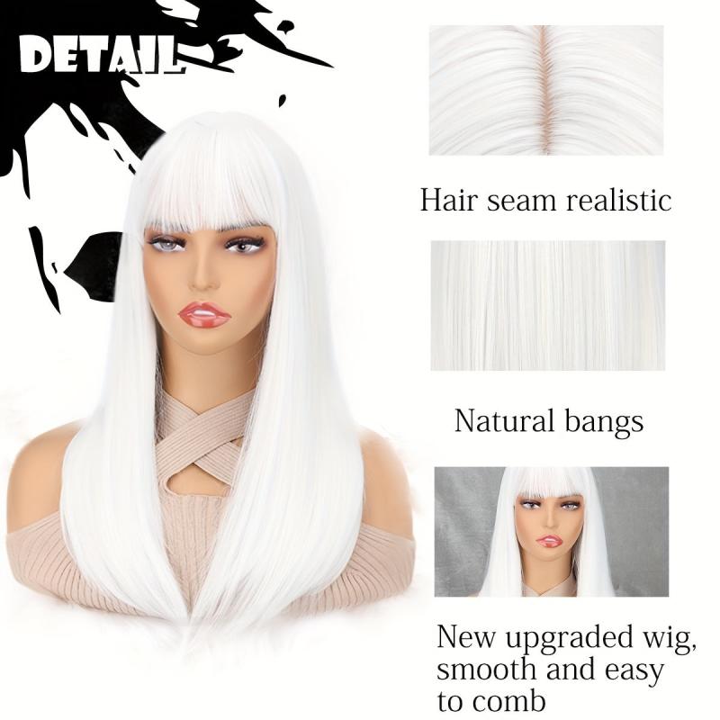 Long Straight Hair Wigs With Bangs Synthetic Fiber Hair Replacement