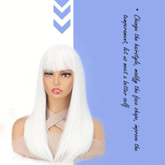 Long Straight Hair Wigs With Bangs Synthetic Fiber Hair Replacement