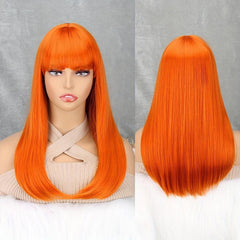 Long Straight Hair Wigs With Bangs Synthetic Fiber Hair Replacement