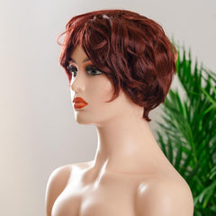 Burgundy Short Curly Fluffy Wig Synthetic Wig For Women Daily Party