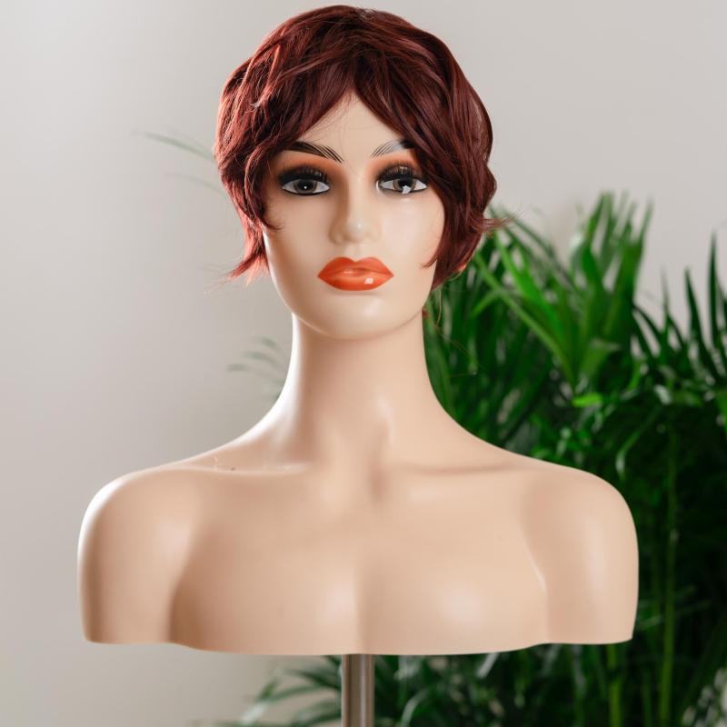 Burgundy Short Curly Fluffy Wig Synthetic Wig For Women Daily Party