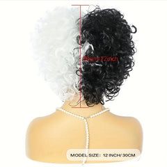 Half & Short Curly Wig for Women - Halloween Party Costume Wig