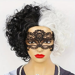 Half & Short Curly Wig for Women - Halloween Party Costume Wig