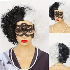 Half & Short Curly Wig for Women - Halloween Party Costume Wig