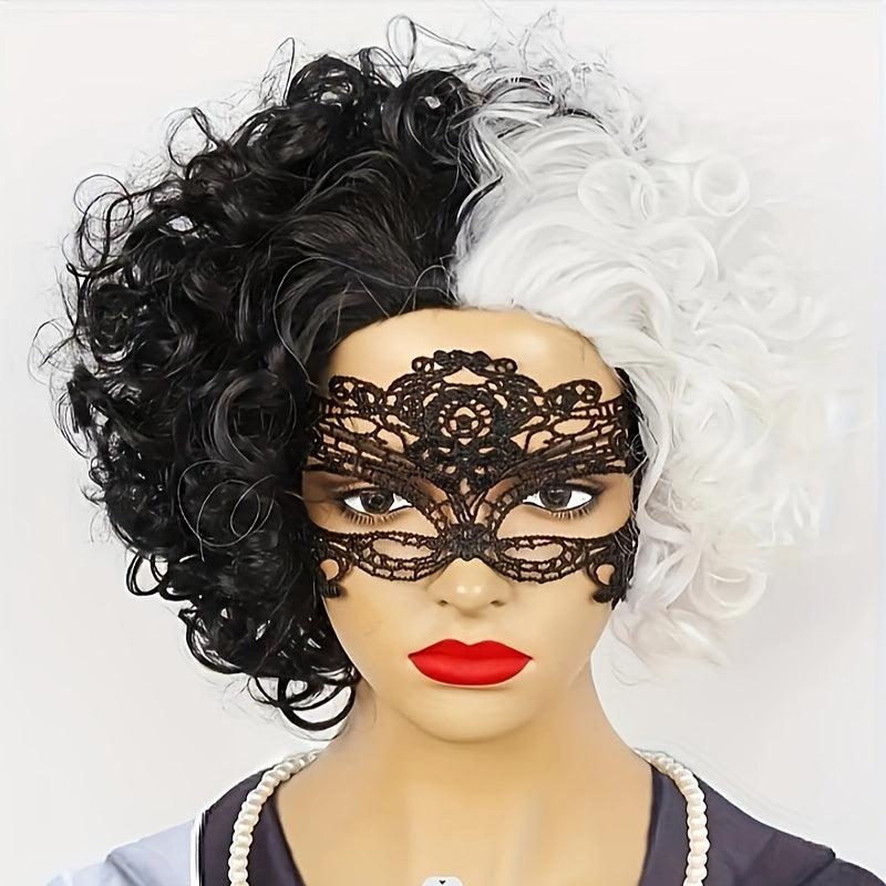 Half & Short Curly Wig for Women - Halloween Party Costume Wig