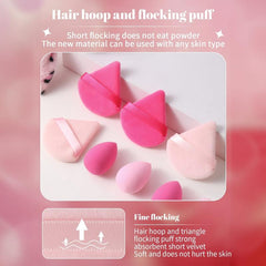10pcs Pink Makeup Kit Triangle Puff Sponge & Leopard Print Headband Set
