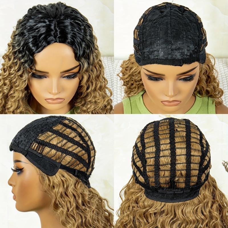 Ombre Brown Deep Wavy Shoulder Length Synthetic Wig