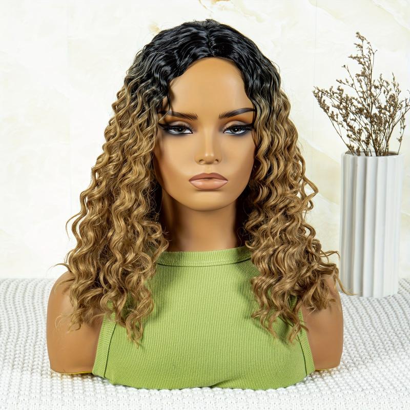 Ombre Brown Deep Wavy Shoulder Length Synthetic Wig