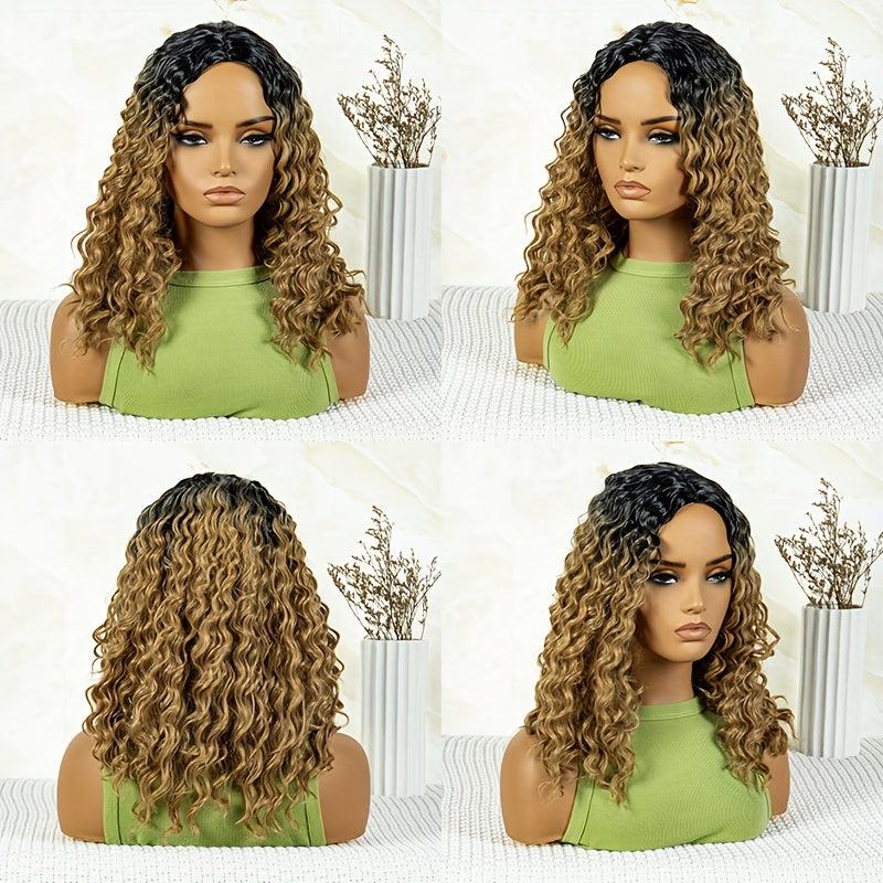 Ombre Brown Deep Wavy Shoulder Length Synthetic Wig