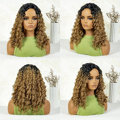 Ombre Brown Deep Wavy Shoulder Length Synthetic Wig