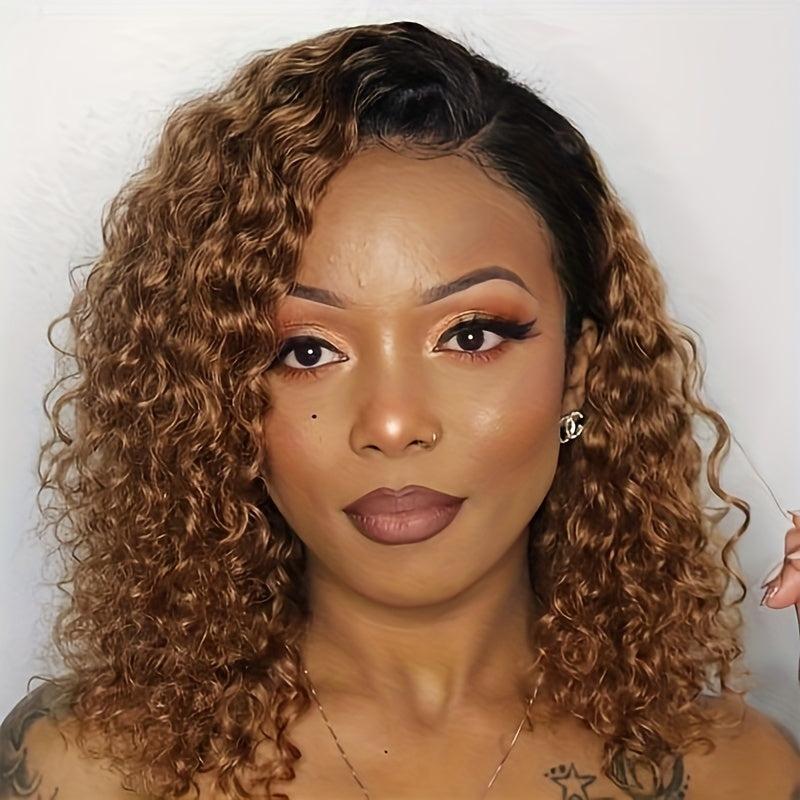 Ombre Brown Deep Wavy Shoulder Length Synthetic Wig