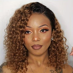 Ombre Brown Deep Wavy Shoulder Length Synthetic Wig