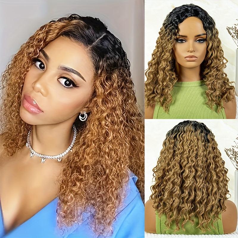 Ombre Brown Deep Wavy Shoulder Length Synthetic Wig