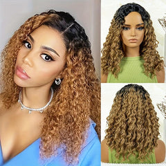 Ombre Brown Deep Wavy Shoulder Length Synthetic Wig