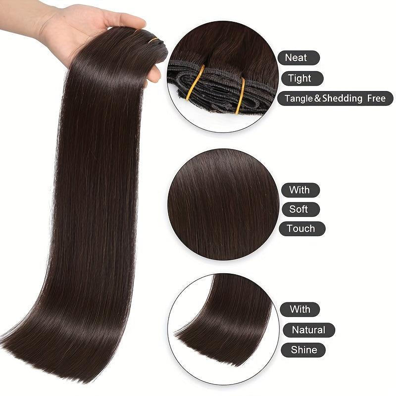 8 Pcs Clip In 2 Long Straight Hair Extensions Brazilian Virgin Human Hair