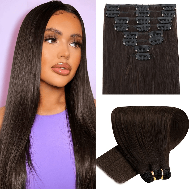 8 Pcs Clip In 2 Long Straight Hair Extensions Brazilian Virgin Human Hair