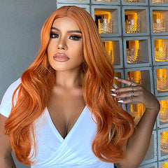 Long Highlight Wig Middle Parted Curly Wavy Synthetic Hair