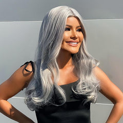 Long Highlight Wig Middle Parted Curly Wavy Synthetic Hair