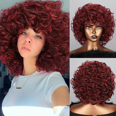 Short Afro Curly Wig for Women Burgundy 30-48 cm
