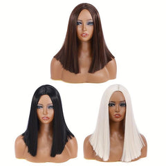 30 48 Cm Straight Bob Wigs Middle Part Natural Looking Synthetic Fiber Wigs