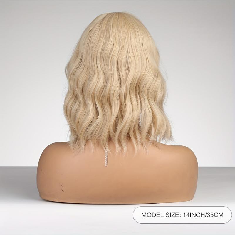 35 56 Cm Shoulder Length Curly Wavy Hair Wigs With Bangs Synthetic Wavy Hair