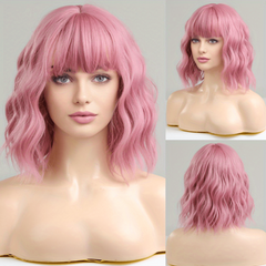 35 56 Cm Shoulder Length Curly Wavy Hair Wigs With Bangs Synthetic Wavy Hair