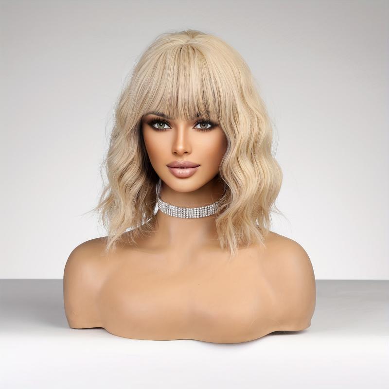 35 56 Cm Shoulder Length Curly Wavy Hair Wigs With Bangs Synthetic Wavy Hair