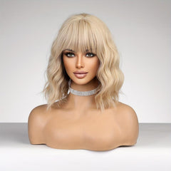 35 56 Cm Shoulder Length Curly Wavy Hair Wigs With Bangs Synthetic Wavy Hair