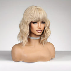 35 56 Cm Shoulder Length Curly Wavy Hair Wigs With Bangs Synthetic Wavy Hair