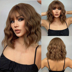 35 56 Cm Ombre Loose Curly Hair Wigs With Bangs Synthetic Hair Replacement