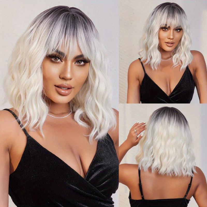 35 56 Cm Ombre Loose Curly Hair Wigs With Bangs Synthetic Hair Replacement
