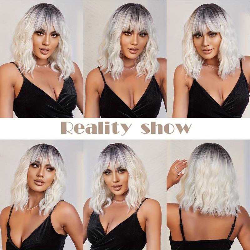 35 56 Cm Ombre Loose Curly Hair Wigs With Bangs Synthetic Hair Replacement