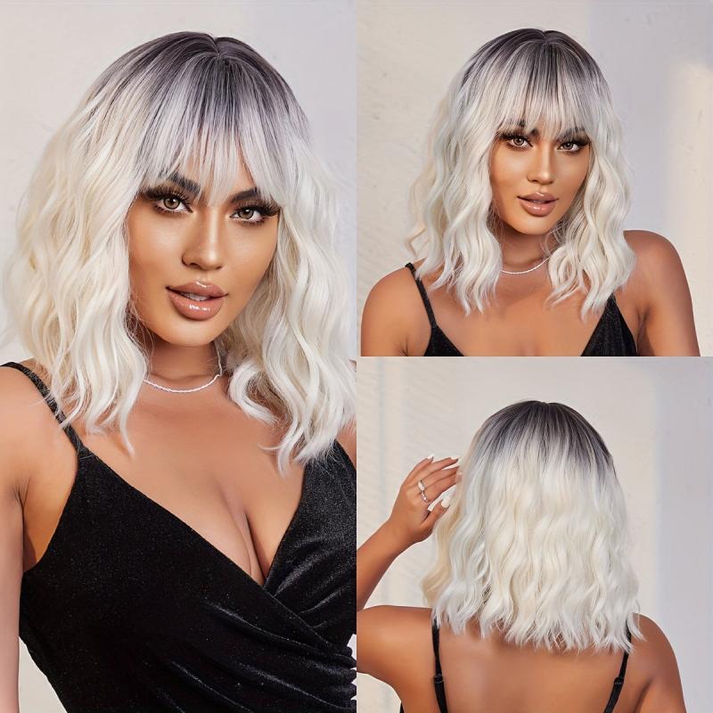 35 56 Cm Ombre Loose Curly Hair Wigs With Bangs Synthetic Hair Replacement