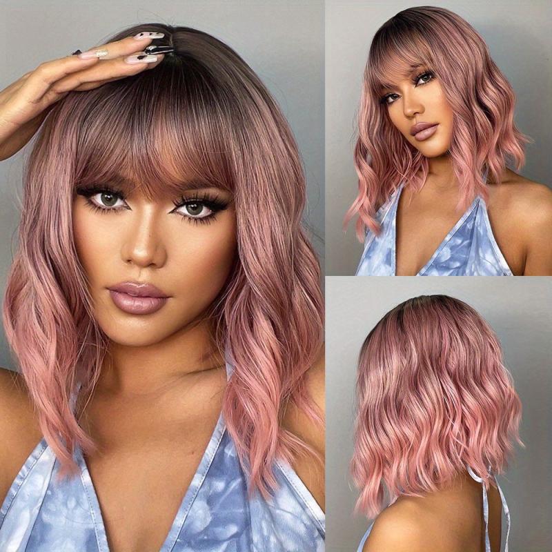 35 56 Cm Ombre Loose Curly Hair Wigs With Bangs Synthetic Hair Replacement