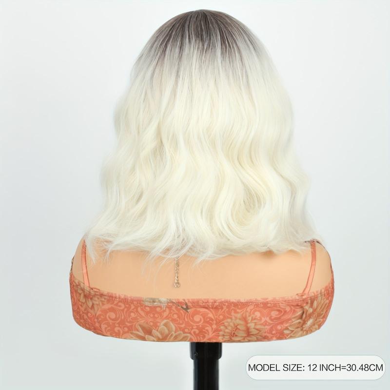 30 48 Cm Blonde Body Wave Hair Wigs With Bangs Synthetic Fiber