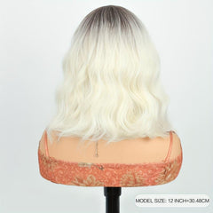 30 48 Cm Blonde Body Wave Hair Wigs With Bangs Synthetic Fiber
