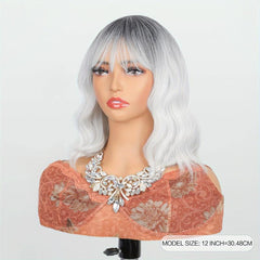 30 48 Cm Blonde Body Wave Hair Wigs With Bangs Synthetic Fiber