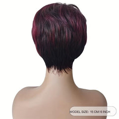 Burgundy Mixed Short Pixie Wigs For Women Synthetic Curly Wavy Wig With Bangs