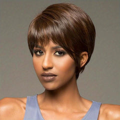 Burgundy Mixed Short Pixie Wigs For Women Synthetic Curly Wavy Wig With Bangs