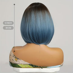Gradient Short Bob Hair Wigs With Bangs 30 48 Cm Synthetic Fiber Bob Wigs