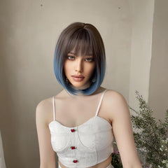 Gradient Short Bob Hair Wigs With Bangs 30 48 Cm Synthetic Fiber Bob Wigs