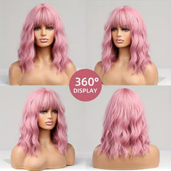 Brown Short Wavy Hair Wigs With Bangs 35 56 Cm Bob Length