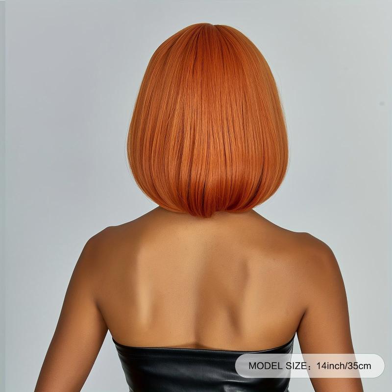 35 56 Cm Orange Straight Wigs with Bangs - Daily Use Cosplay Party