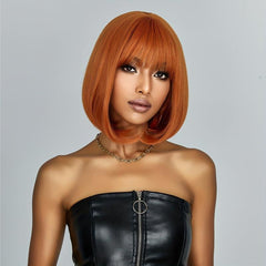 35 56 Cm Orange Straight Wigs with Bangs - Daily Use Cosplay Party