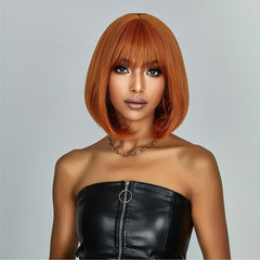 35 56 Cm Orange Straight Wigs with Bangs - Daily Use Cosplay Party