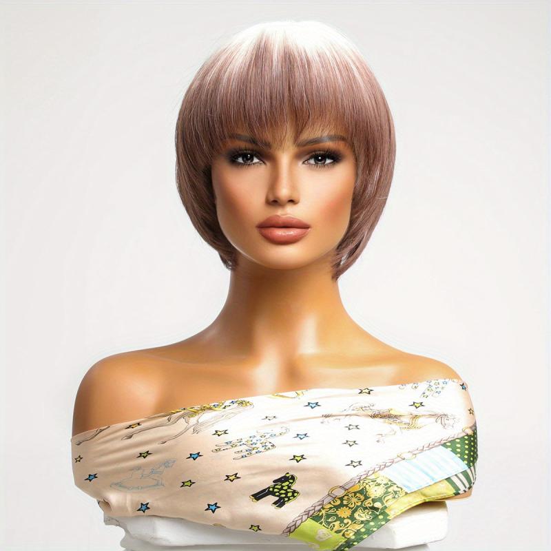 Short Bob Wigs With Bangs 25 4 Cm Synthetic Fiber Hair Replacement